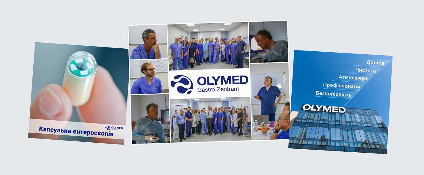 Olymed clinic rebranding — visual identity reflecting medical precision and emotional comfort.